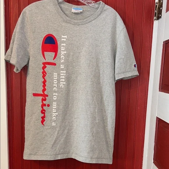 Vintage 90s Champion Crewneck T Shirt L Grey Short Sleeves Heavy Weight Cotton S - Picture 2 of 7